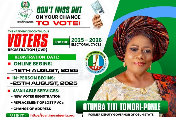 “Let’s participate in the CVR to reclaim Osun, re-elect Tinubu” – Tomori-Ponnle urges APC members